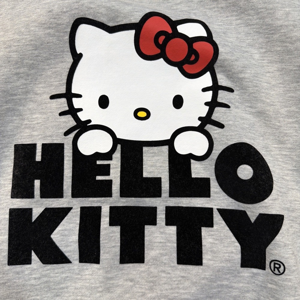 Hello Kitty Sweatshirt Womens Large Gray Fleece Crew Neck Pullover Sanrio - Picture 2 of 11